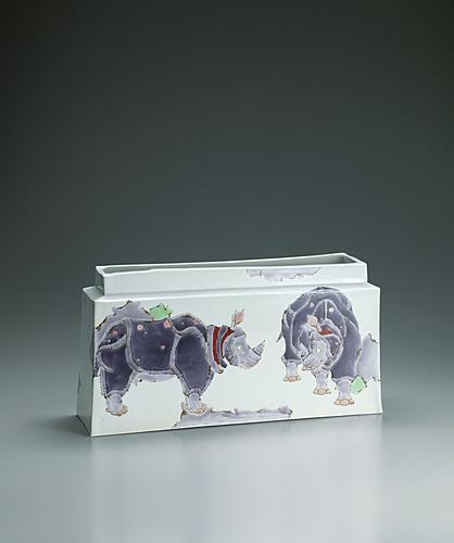 花器「霊獣犀の図」