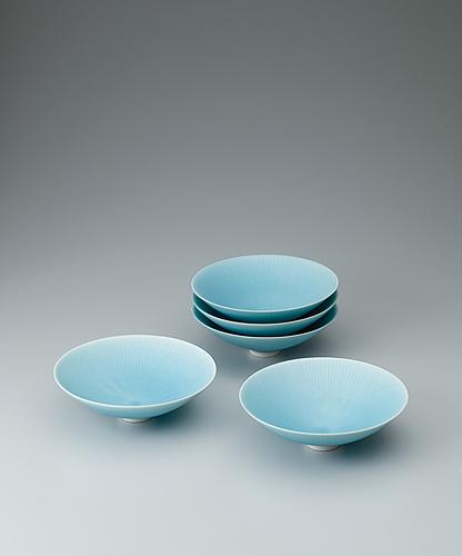 氷青釉線紋組鉢