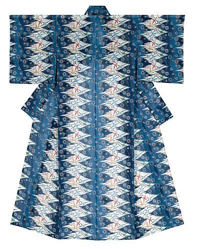 琉球紅入藍型着物「むるぶし浜」