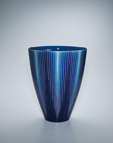 釉裏銀彩線文花器
