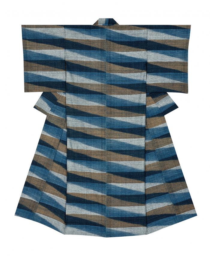 木綿手紡絣着物「鳴り砂の造形」