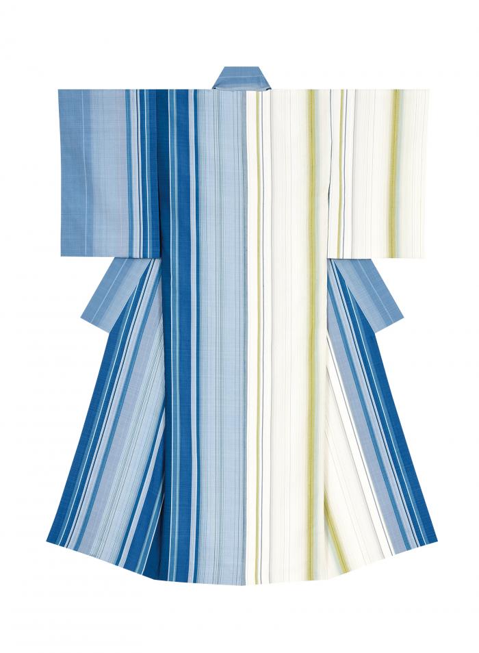 浮縞絹織着物「潮騒」