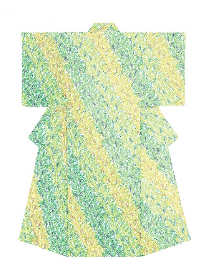 型絵染着物「麦穂文」