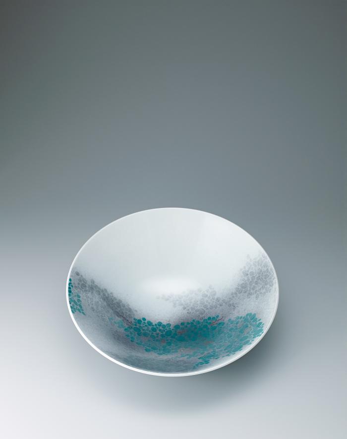 色絵雪花薄墨墨はじき萩文鉢