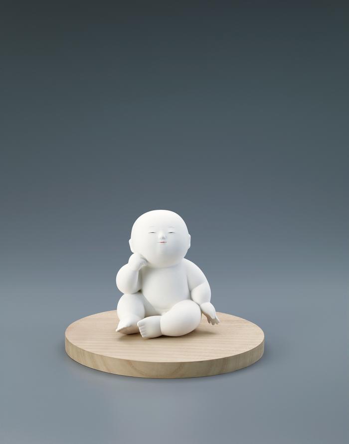 木彫胡粉「遠想」