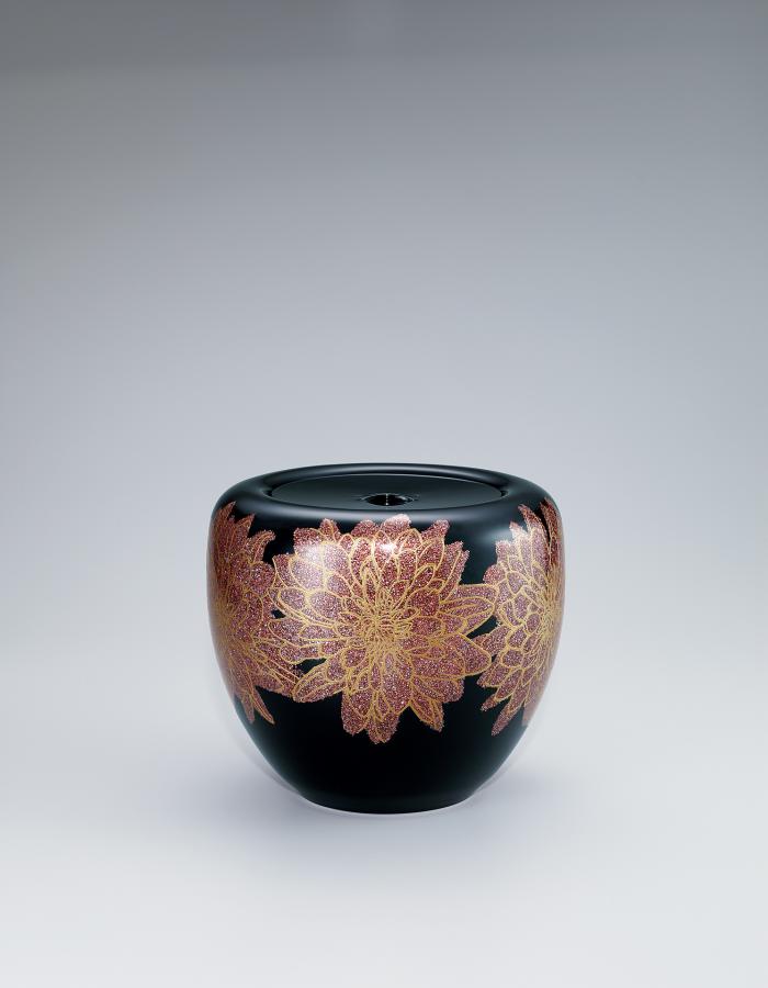 彩貝蒔絵蓋物「赤と黒」