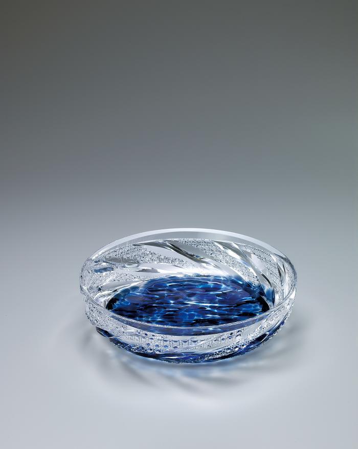 硝子切子平鉢「波風」