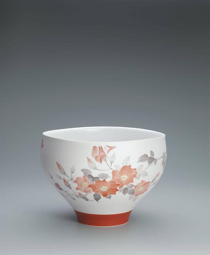 赤絵墨彩つるばら文鉢