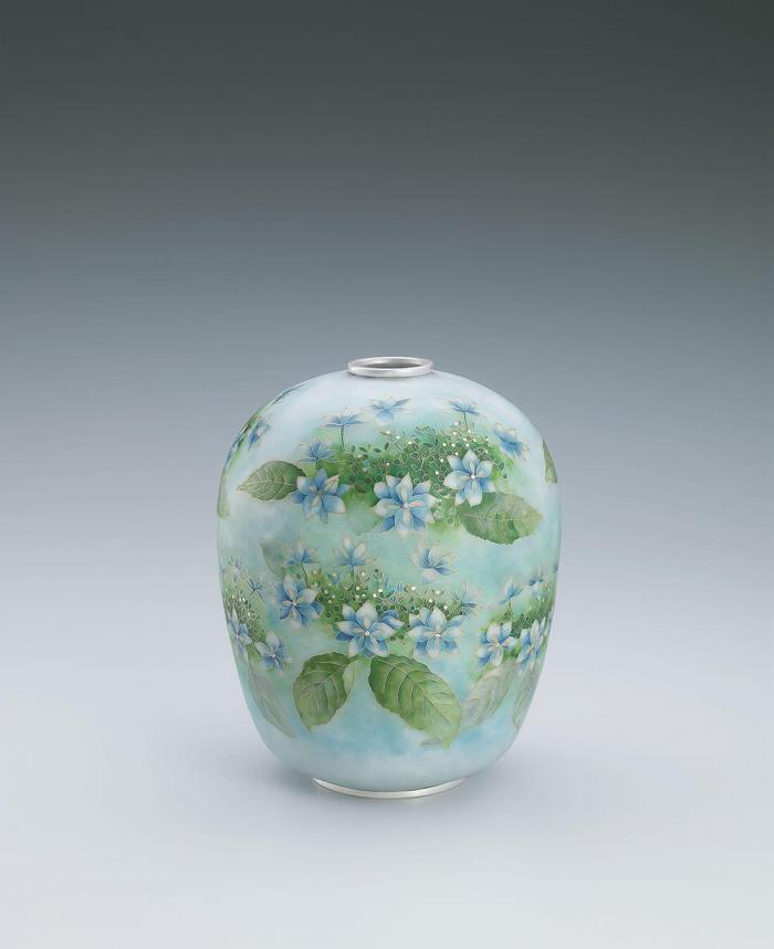 有線七宝花瓶「雨に咲く」