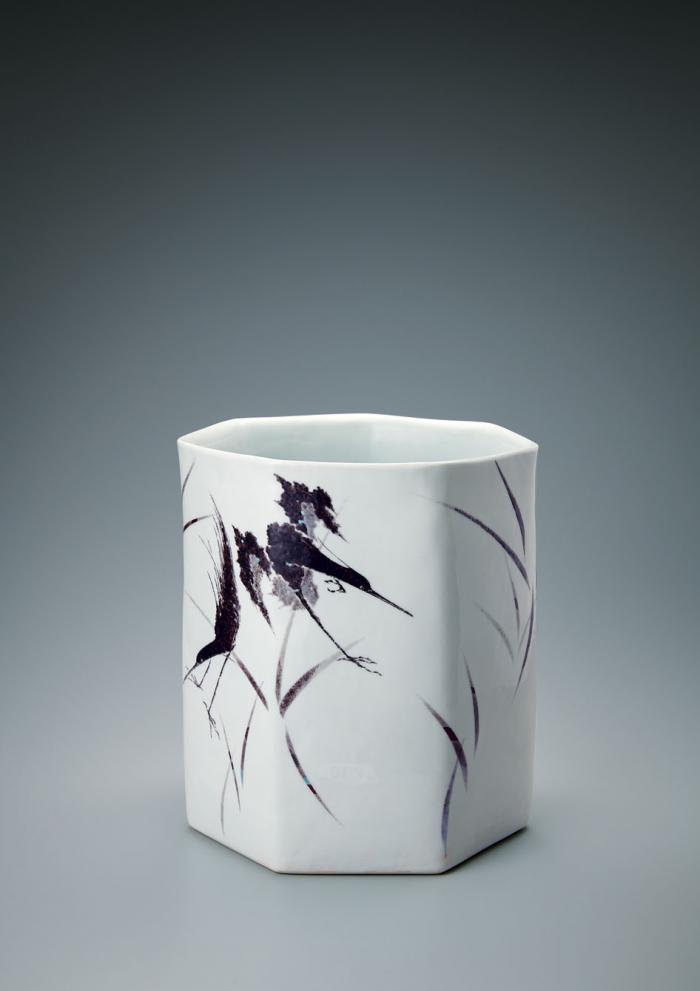 色絵七稜花器「風守」