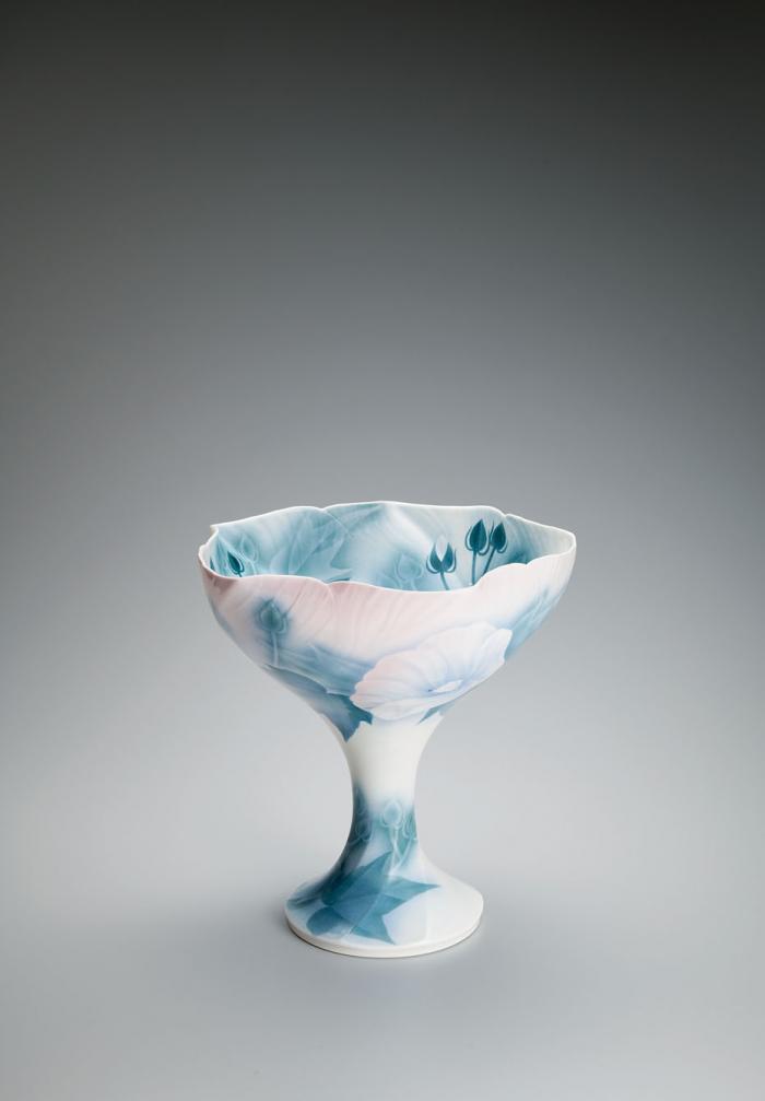 染付高脚鉢「酔芙蓉」
