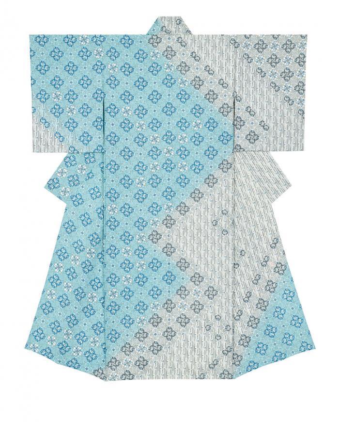 木版摺更紗着物「蒼晶」