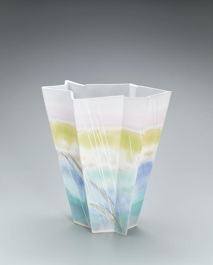 釉描プラチナ彩花器「翠雨」