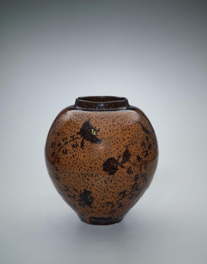 鉄釉草花文壺