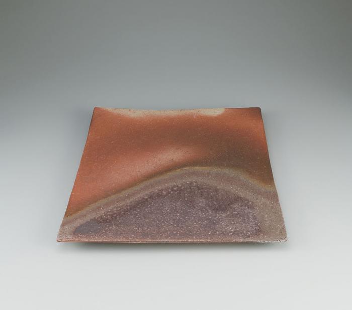 備前窯変四方皿