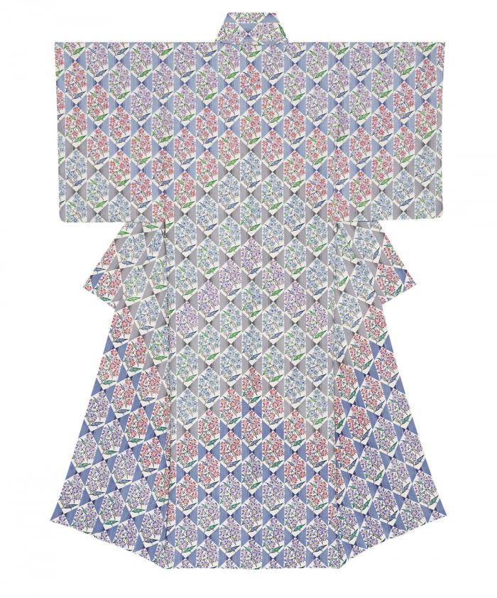 型絵染着物「野紺菊」