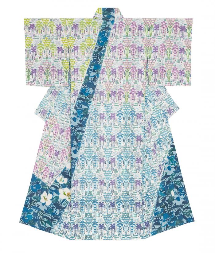 型絵染着物「木と樹の花」