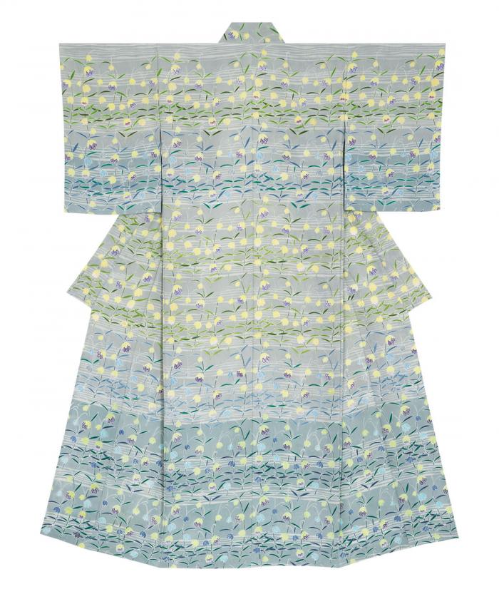 おぼろ型染着物「早春譜」