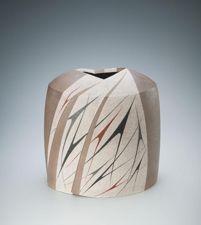 布目彩色線文花器