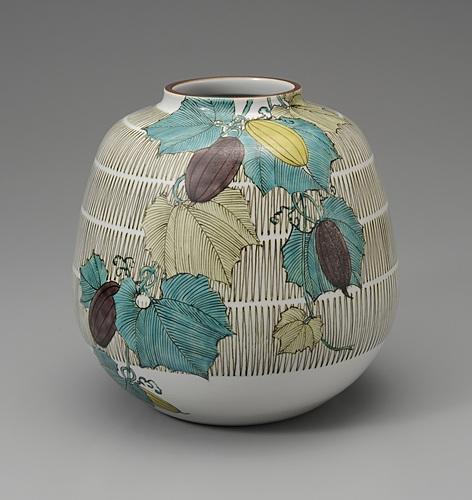 色絵淡釉彩からす瓜の図壷