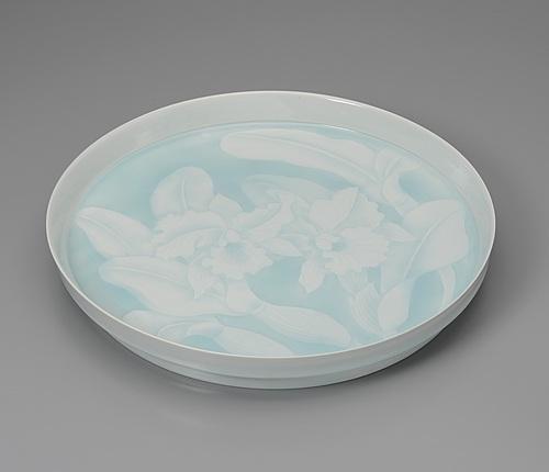 青白磁カトレア文皿