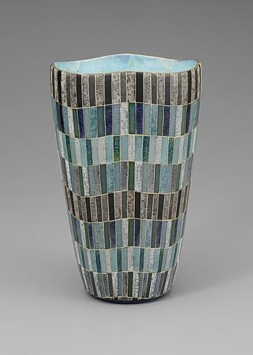 釉刻色絵金銀彩広口壷