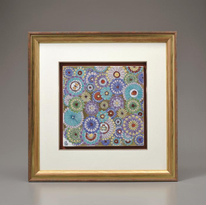 色絵金彩陶額「花園」