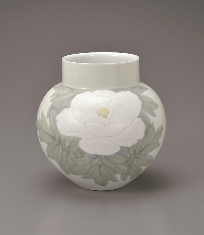 釉彩磁牡丹文花瓶