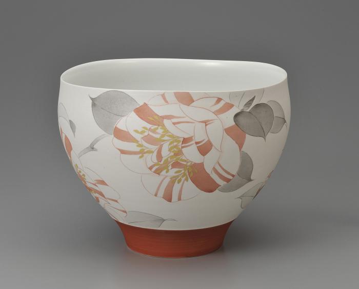 赤絵墨彩椿文鉢