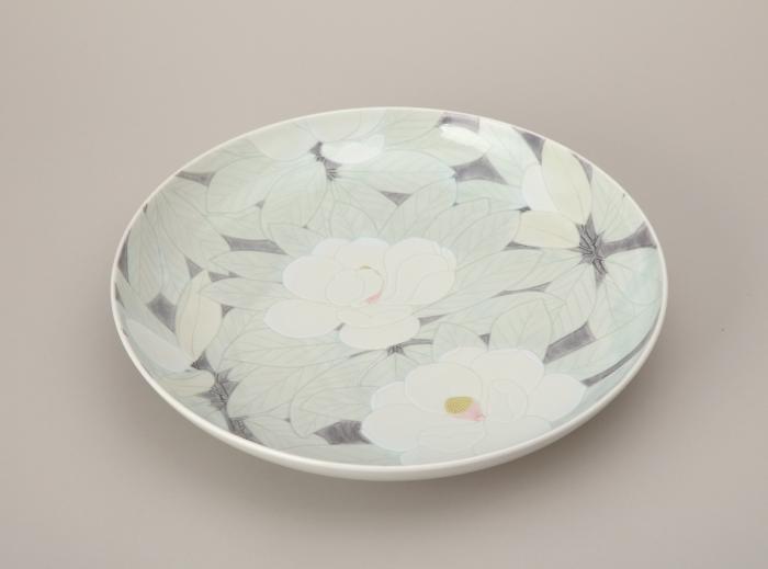 釉彩磁泰山木文皿