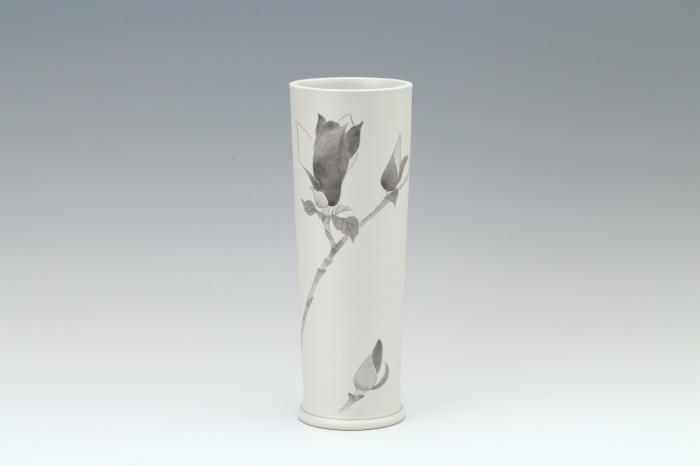 墨彩木蓮文筒花入