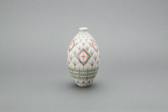 焼締色絵緑下絵花器