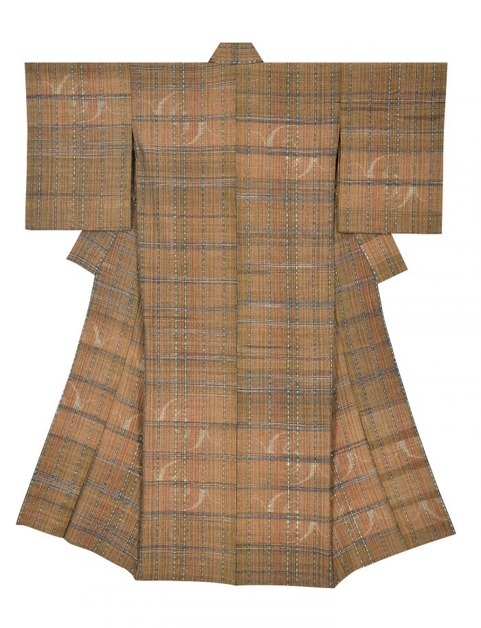 茶綿手紡絣着物「砂の風紋」