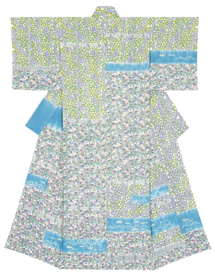 型絵染着物「Spring　Park（春の公園）」