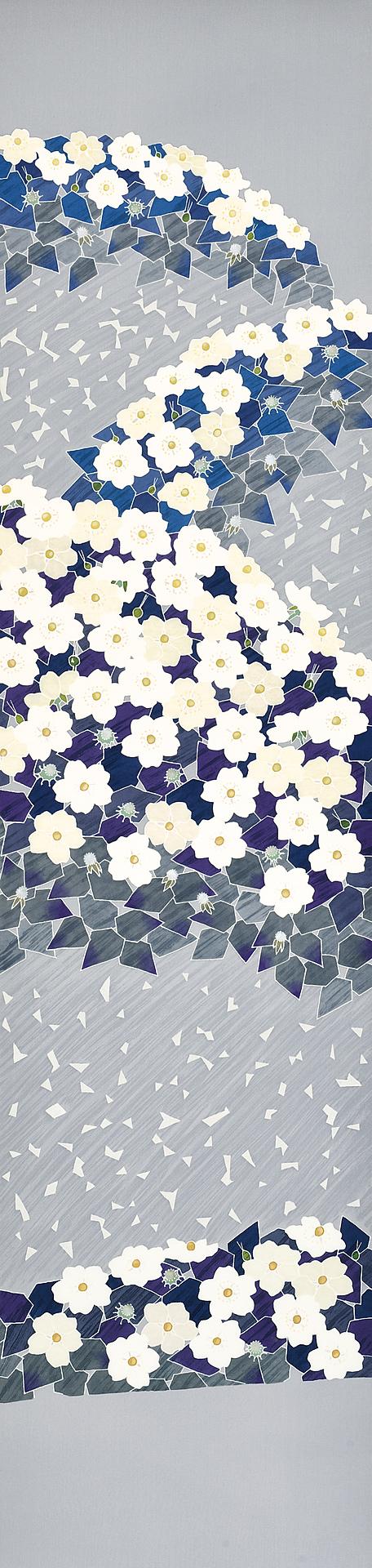 友禅染帯「白花」