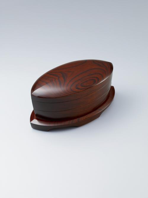 岩井雄介 欅拭漆舟形重箱 公益社団法人日本工芸会