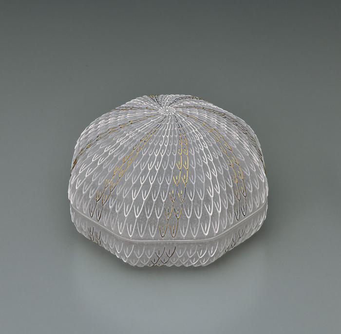 鋳込み硝子八角蓋物金彩「華の詩」