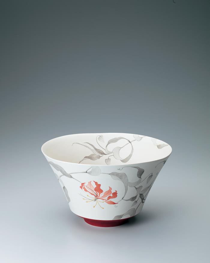 赤絵墨彩グロリオサ文鉢