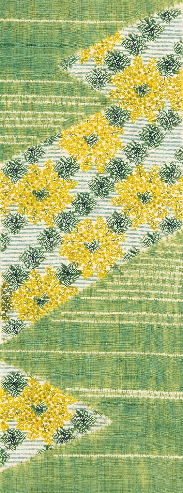 型絵染帯「春の始まり（ミモザ紋）」