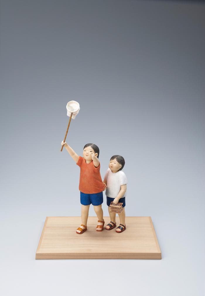 木芯桐塑布紙貼「蝉とり」
