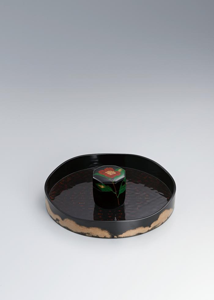 籃胎蒟醬盆略点前茶器・盆「雪解」