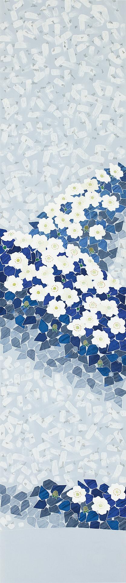 友禅染帯「白い花」