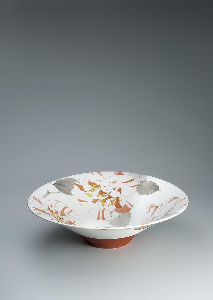 赤絵墨彩椿文鉢