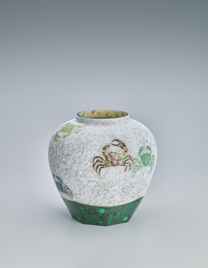釉刻色絵金銀彩面取壺