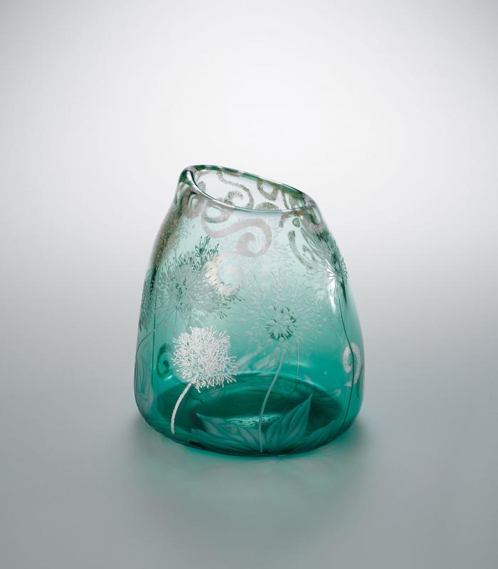 銀彩被硝子キトピロ文花器