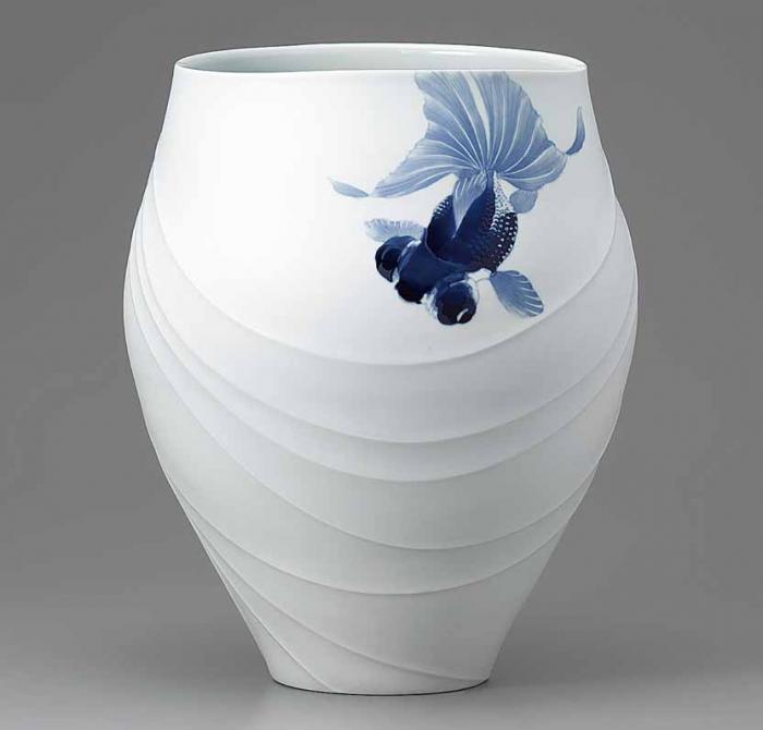 染付金魚深鉢