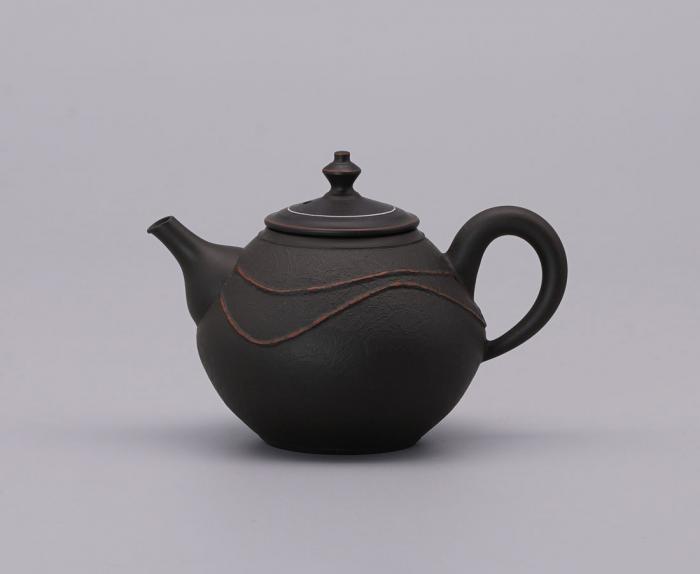 窯変黒波朱文茶銚