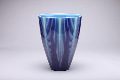 青釉銀彩線文花器
