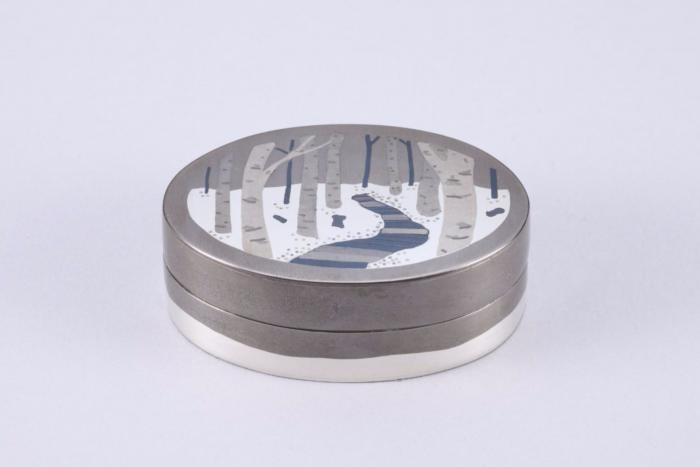 朧銀象嵌香合「白樺林」