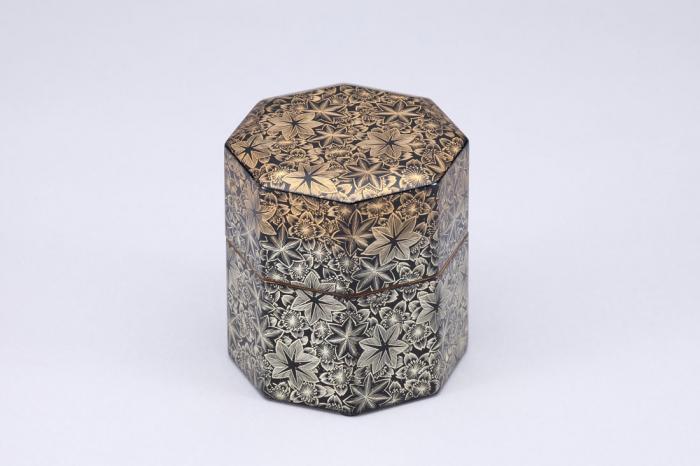 沈金茶器　「桜花紅葉」
